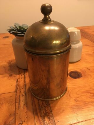 Vintage Brass Canister Made In England 8.  5”x4”