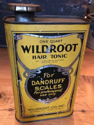 Vintage Wildroot Hair Tonic Barber Shop Advertising Quart Tin Can Buffalo Ny
