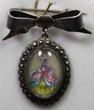 Antique Thomas L Mott Hand Painted Porcelain Sterling Brooch Victorian Lady