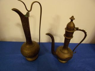 Vintage Brass Turkish Sarna Tea Pot 9 " And Genie Oil Lamp 10 "