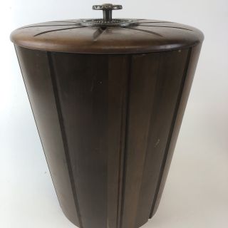 Vintage Mid Century Modern Solid Wood Ice Bucket With Liner
