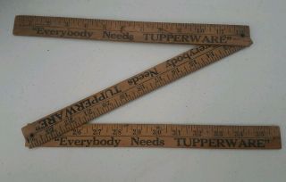 Vintage Tri - Fold Tupperware Advertising Wooden Ruler Folds Out To 36 " Yardstick