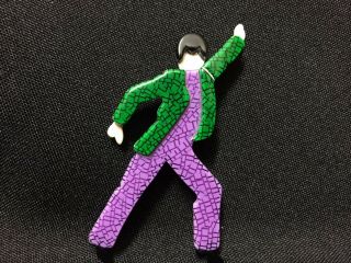 Vintage Lea Stein Paris Disco Dancer Purple Green Pin Brooch Fs