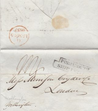 1837 York Usa Transatlantic Ship Letter / Portsmouth Sent Per The Wellington
