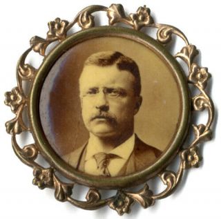 1904 Theodore Roosevelt Campaign Photo Button In Fancy Bezel