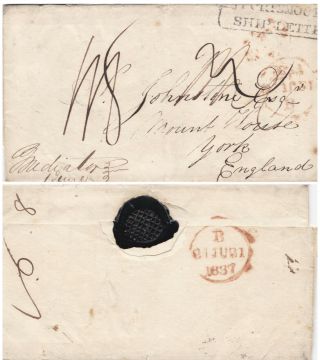 1837 York Usa Transatlantic Portsmouth / Ship Letter Sent Per The Mediator