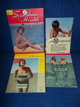 4 - Vintage Pin - Up Nudist Magazines Sunshine Health Helios Gymnos