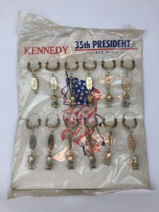 Vintage President Jfk John F Kennedy Gold Tone Bust Key Chains Display Memorial