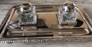 Barker Ellis Silver Plated Ink Stand Silver With 2 Ink Pots