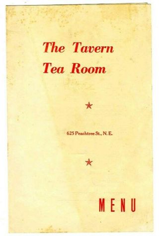 The Tavern Tea Room Menu On Peachtree In Atlanta Georgia 1948