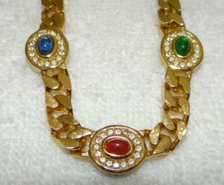 Vintage 16 " Christian Dior Multicolor Gripoix Chunky Gold Link Necklace