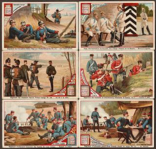 Liebig S - 194 " German Army Uniforms Iv " Full Set 6 Military Trade Cards 1887 Blg