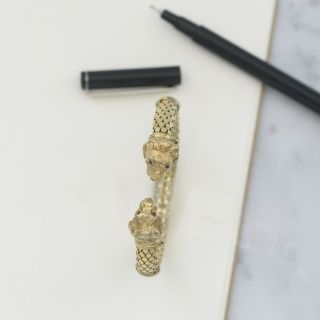 Antique Victorian 10k Gold Filled GF Mesh Double LION Ruby Cuff Bracelet 2