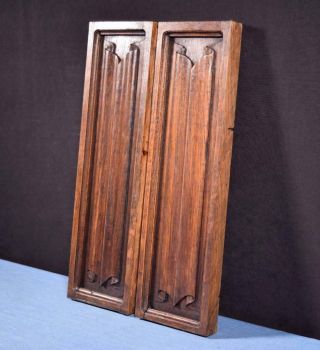 Antique French Gothic Revival Panels in Oak Wood Salvage w/Linen Fold Carvings 2