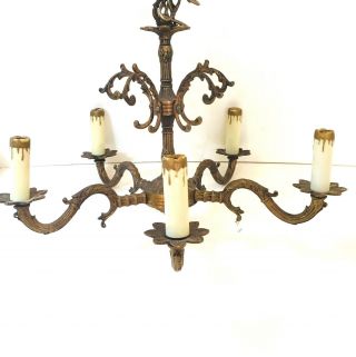 Antique French Style Brass 5 Arm Chandelier Lighting Fixture