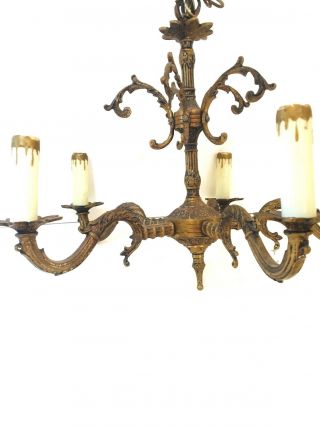 Antique French Style Brass 5 Arm Chandelier Lighting Fixture 2
