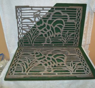 Antique Cast Iron Heater Grates With Roosters 14 1/2 By 21 1/2 Inches
