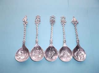 5 Antique Dutch 833 Silver Spoons,  Sword Hallmark,  B.  V.  Maker,  81.  5g Tw