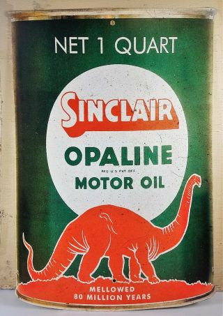 Sinclair Opaline Motor Oil One Quart Can Red Dinosaur Heavy Gauge Metal Adv Sign