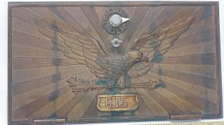 Vintage Antique Brass Us Post Office Mail Box Door & Bracket Early War Eagle Lg