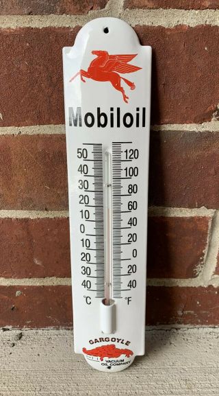 Mobil Mobiloil Thermometer Gas Oil Porcelain Advertising Sign