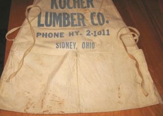 Vintage KOCHER Lumber Co Sidney Ohio Canvas Nail Apron Phone HY 2 - 1011 3
