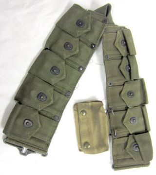 World War 2 (wwii) 1942 Us Ammo Belt 10 Ammo Pockets With Hanging Sniper Pouch