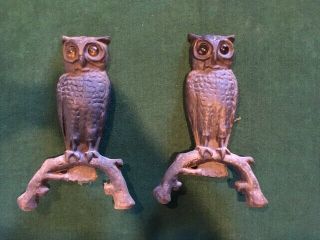 Antique Cast Iron Owl Fireplace Andirons 114 Fire Dogs