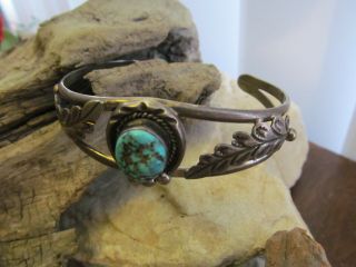 Vintage Sterling Silver 925 Native American Navajo Turquoise Leaf Cuff Bracelet