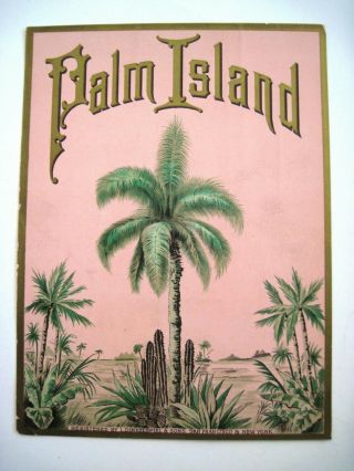 Vintage Stunning " Fabric Label  Palm Island " W/ Large Green Palm & Cactus