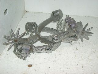 Vintage Spurs 10 Point Rowels With Chains 3,  " Heel