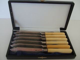 Boxed Set Of 6 Antique Sterling Silver Fish Knives Allen & Darwin Sheffield 1905