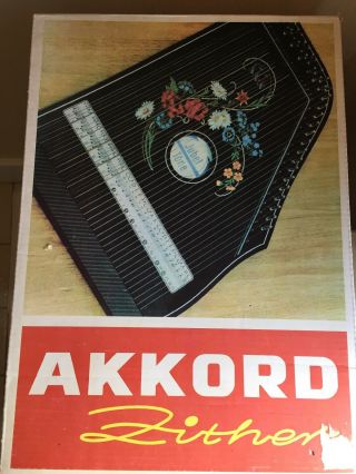 Vintage Hopf Akkord Zither 5 Chord 41 String Made In Germany Euc Box