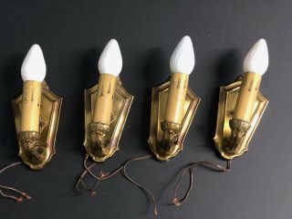 Set Of 4 Antique Art Deco Brass Wall Sconces.  Rewired.  100 Functional