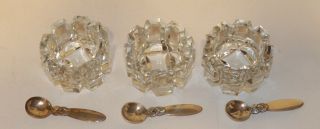 Set Of (3) George Jensen Sterling Silver Salt Spoons Cactus Pattern With Bowls