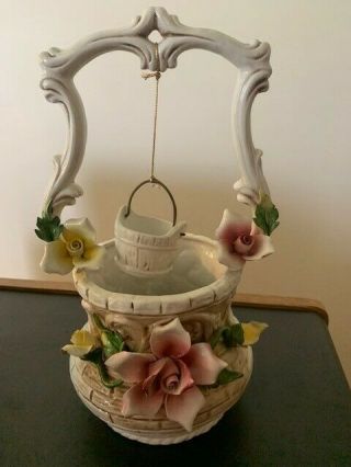 Vintage Capodimonte Porcelain Basket With Flowers And Miniature Suspended Basket
