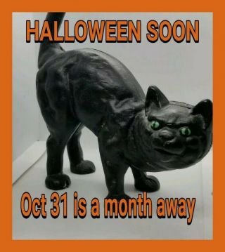 Black Cat With Green Eyes And Arched Back Cast Iron Vintage Door Stop Halloween