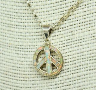 Vintage Sterling Silver Necklace With A Fire Opal Peace Pendant 21 Inch P806