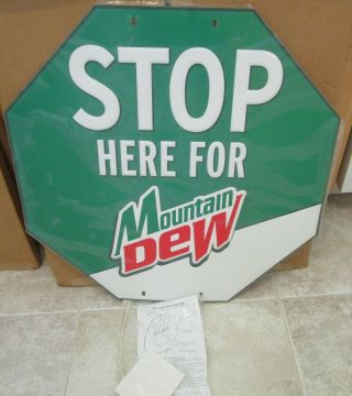 Stop Here For Mountain Dew Metal Stop Sign Rare Htf 2003 Embossed 23 - 1/2 "