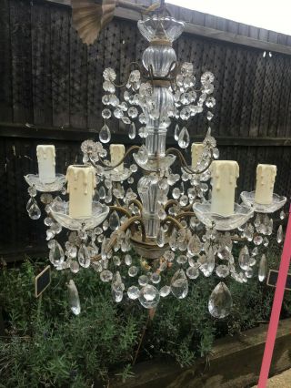 Stunning Large French Vintage Six Light Crystal Chandelier