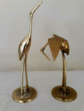 Vintage Solid Brass Mid Century Heron Bird Figurines - Crane Shore Birds