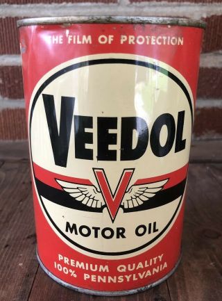 Vtg Veedol 100 Pennsylvania Motor Oil 1 Quart Oil Can Tin Full Tidewater Oil Co