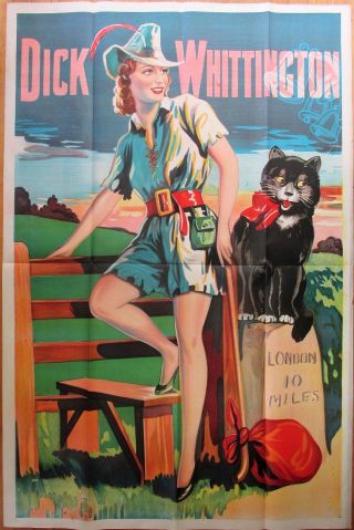 Pinup Girl & Cat 1930s 40x60 Color Litho Poster - 