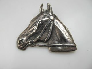Large Detailed Horse Head Pin Brooch Sterling Silver Antique Equestrian