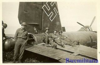 Org.  Photo: Us Troops W/ Luftwaffe He - 177 Bomber Wreckage On Airfield (2)
