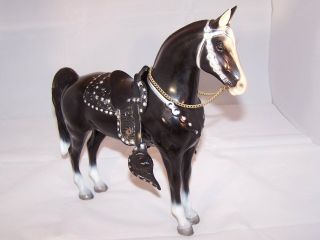 Rare 1959 - 62 Breyer Black Model 50 Western Horse With Snap On Saddle