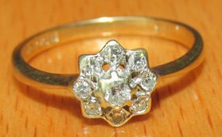 Vintage 9ct Yellow Gold Multi Diamond Flower Cluster Ring Size I 1/2