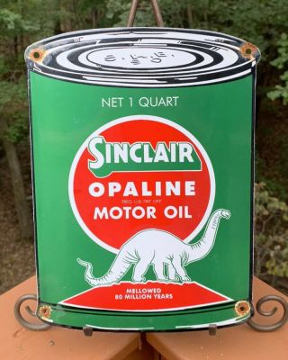 Old Vintage Sinclair Opaline Porcelain Can Sign Gas Station Pump Plate Motor Oil