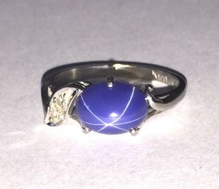 Vintage 10k White Gold Syntetic Star Sapphire Lindy 2 Diamond Ring By Dason Sz 6