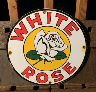 Vintage White Rose Gasoline 11 3/4 " Porcelain Gas & Oil Sign,  Lubster Pump Sign